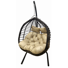 Кресло подвесное двойное Ортис арт.D50-МТ001 цв.корзины коричневый, цв.подушки кремовый "Garden story"