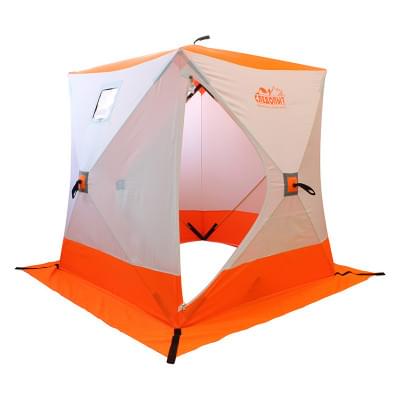 Палатка зимняя куб Следопыт Oxford 210D PU 1000,  2,1 х2,1м, 4-местная , бело-оранжевая